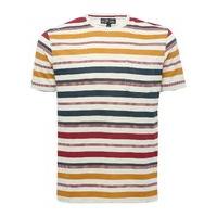 Mens Short Sleeve Crew Neck Multi Stripe Pattern Chest Pocket Casual T-shirt - Stone Marl