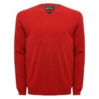 Mens classic long sleeve plain super soft knit v-neck smart jumper - Red