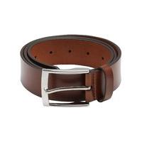 Mens tan genuine soft leather silver hardware classic dress belt - Tan