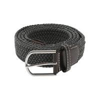 Mens Two Tone Woven Elastic Stretch Belt Two Sizes Navy Brown Leather Look Trim - Khaki