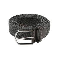 Mens Two Tone Woven Elastic Stretch Belt Two Sizes Navy Brown Leather Look Trim - Khaki