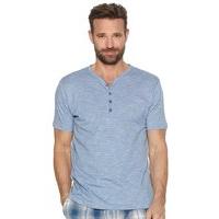 Mens short sleeve 100% cotton Y-Neck button front space dye casual t-shirt - Blue