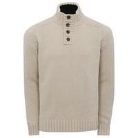 Mens Chenille Button Neck Jumper Chunky Knit Warm Winter Funnel Neck Jumper - Stone