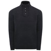 Mens Chenille Button Neck Jumper Chunky Knit Warm Winter Funnel Neck Jumper - Blue