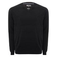 Mens classic long sleeve plain super soft knit v-neck smart jumper - Black