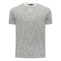 Mens pure cotton Short sleeve monochrome striped pattern crew neck casual t-shirt - Ecru