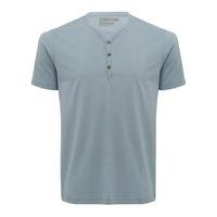 Mens short sleeve 100% cotton Y-Neck button front plain casual t-shirt - Sky Blue