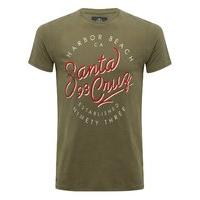 Mens Threadbare short sleeve Santa Cruz Printed Crew Neck casual jersey T-Shirt - Khaki