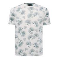 Mens 100% cotton white short sleeve crew neck tropical fan print casual t-shirt - White