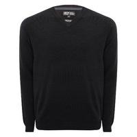 Mens classic long sleeve plain super soft knit v-neck smart jumper - Black