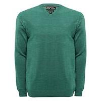 Mens classic long sleeve plain super soft knit v-neck smart jumper - Green Marl