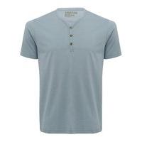 Mens short sleeve 100% cotton Y-Neck button front plain casual t-shirt - Sky Blue