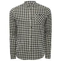 Mens 100% Cotton D-Struct Long Sleeve Button Front Grandad Style Collar Checked Shirt with Pocket - Black and White