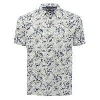 Mens cotton rich grey short sleeve navy floral print casual summer polo shirt - Grey