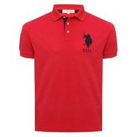 Men\'s US Polo Association 100% cotton red short sleeve plain embroidered logo emblem polo shirt - Red