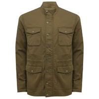 Mens long sleeve funnel collar four utility style pockets with stud fastenings jacket - Khaki