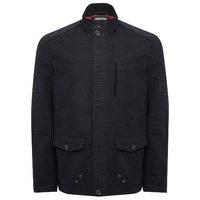 Mens long sleeve funnel neck pocket detail textured woven smart winter short jacket - Navy