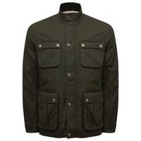 Mens long sleeve classic waxed style four pocket quilted lining utility jacket - Olive Green