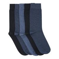Mens classic plain black cotton rich basic calf socks - multipack 5 pairs - Navy