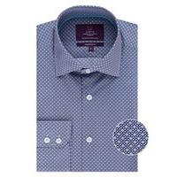 Men\'s Curtis Dark Blue Geometric Design Slim Fit Shirt - Single Cuff