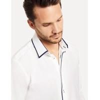 mens curtis white poplin slim fit shirt with contrast detail single cu ...