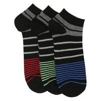 Mens multipack three pack cotton striped trainer liner socks - Black
