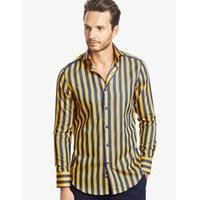 Men\'s Curtis Blue & Yellow Stripe Slim Fit Shirt - High Collar - Single Cuff