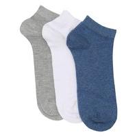 Mens three pack multipack cotton rich plain trainer liner sports socks - Blue