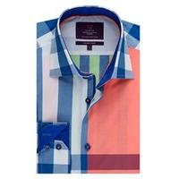 Mens Curtis Orange & Green Check Slim Fit Smart Casual Shirt  One Button Collar - Single Cuff