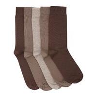 Mens classic plain black cotton rich basic calf socks - multipack 5 pairs - Natural