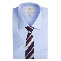 Men\'s Plain Light Blue End On End Tailored Fit Short Sleeve Shirt - Easy Iron