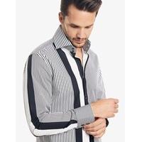 Men\'s Curtis Black & White Stripe Slim Fit Shirt - High Collar - Single Cuff