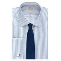 Men\'s Formal White & Blue Multi Stripe Slim Fit Shirt - Double Cuff - Easy Iron