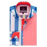 Men\'s Curtis Orange & Green Large Check Slim Fit Shirt - High Collar - Single Cuff
