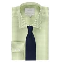 Men\'s Green & White Gingham Check Slim Fit Shirt - Single Cuff - Easy Iron