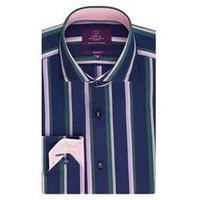 Men\'s Curtis Navy & Pink Multi Stripe Slim Fit Shirt - High Collar - Single Cuff