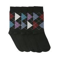 Men\'s argyle pattern socks cotton rich five pair pack - Black