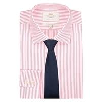 Men\'s White & Coral Stripe Slim Fit Cotton Shirt - Single Cuff