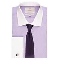 Men\'s Formal Lilac End on End Slim Fit Shirt - White Collar & Cuff - Double Cuff - Easy Iron