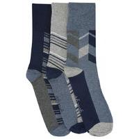 Mens Gentle Grip Soft Touch Cotton Chevron Stripe Pattern Everyday Ankle Socks - 3 pack - Blue