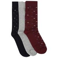 Mens pack of three geometric pattern cotton rich ankle socks - Multicolour