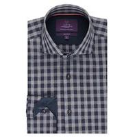 Men\'s Curtis Navy & Grey Check Slim Fit Shirt - High Collar - Single Cuff