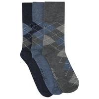 Mens Gentle Grip Soft Touch Cotton Argyle Pattern Everyday Ankle Socks - 3 pack - Multicolour