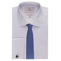mens formal blue white stripes slim fit shirt double cuff easy iron