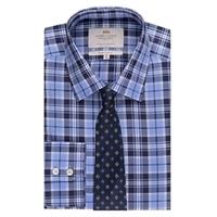 Men\'s Formal Navy & Blue Multi Check Extra Slim Fit Shirt - Single Cuff - Easy Iron