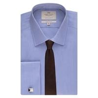 Men\'s Formal Blue Herringbone Extra Slim Fit Shirt - Double Cuff - Easy Iron