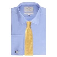 mens formal blue twill slim fit shirt double cuff easy iron
