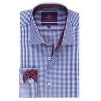 Mens Curtis Royal Blue & White Gingham Slim Fit Shirt  One Button Collar - Single Cuff