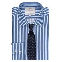 mens blue multi stripe slim fit shirt single cuff easy iron