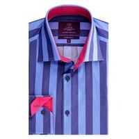 Mens Curtis Dark Blue Stripe Slim Fit Shirt with Contrast Detail  One Button Collar - Single Cuff